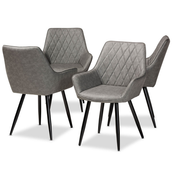Baxton Studio Astrid Grey Upholstered and Black Metal 4-Piece Dining Chair Set 171-10794